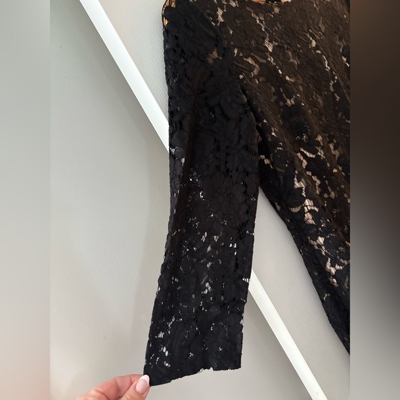 Vince Camuto size 14 black lace nude lined dress 3/4 sleeve zip back - Picture 2 of 9